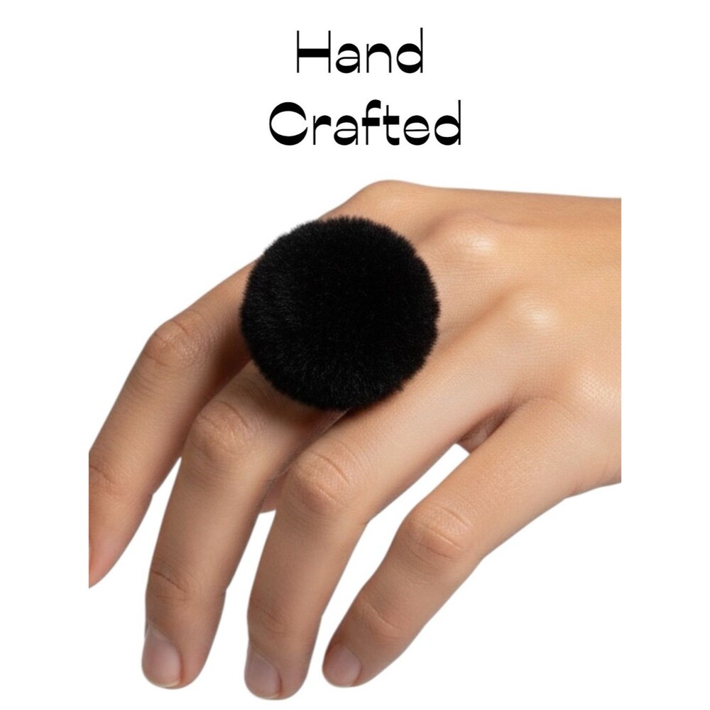 Hand Crafted Black Furry Button Statement Ring NWT OS